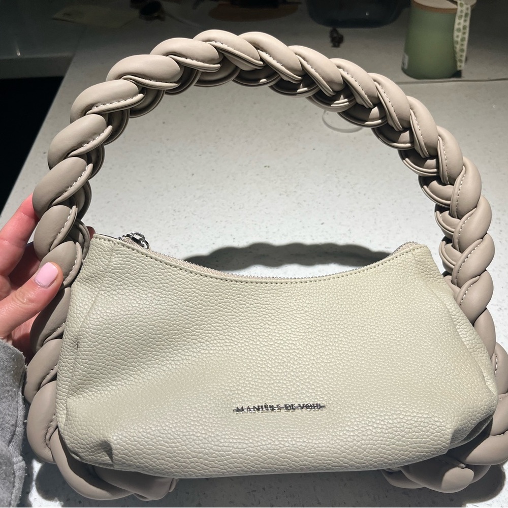 BN Maniere De Voir Cream Shoulder Bag with Braided Handle